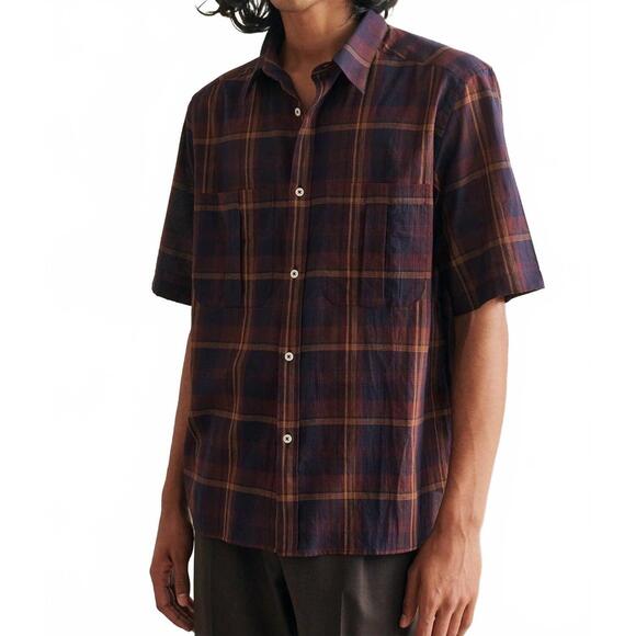 NEW DE BONNE FACTURE painter's shirt in burgundy check